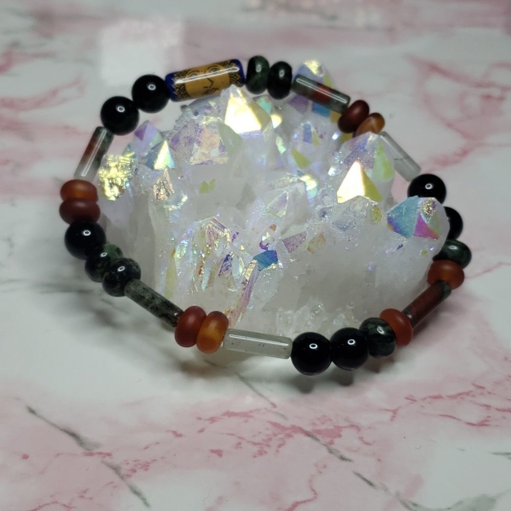 African Bloodstone Agate Alligator Agate & black Obsidian Bracelet 8